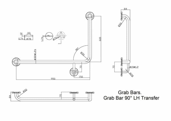 L-shaped polished Safety grab bars shower grab bar stainless steel grab bar - Billede 5